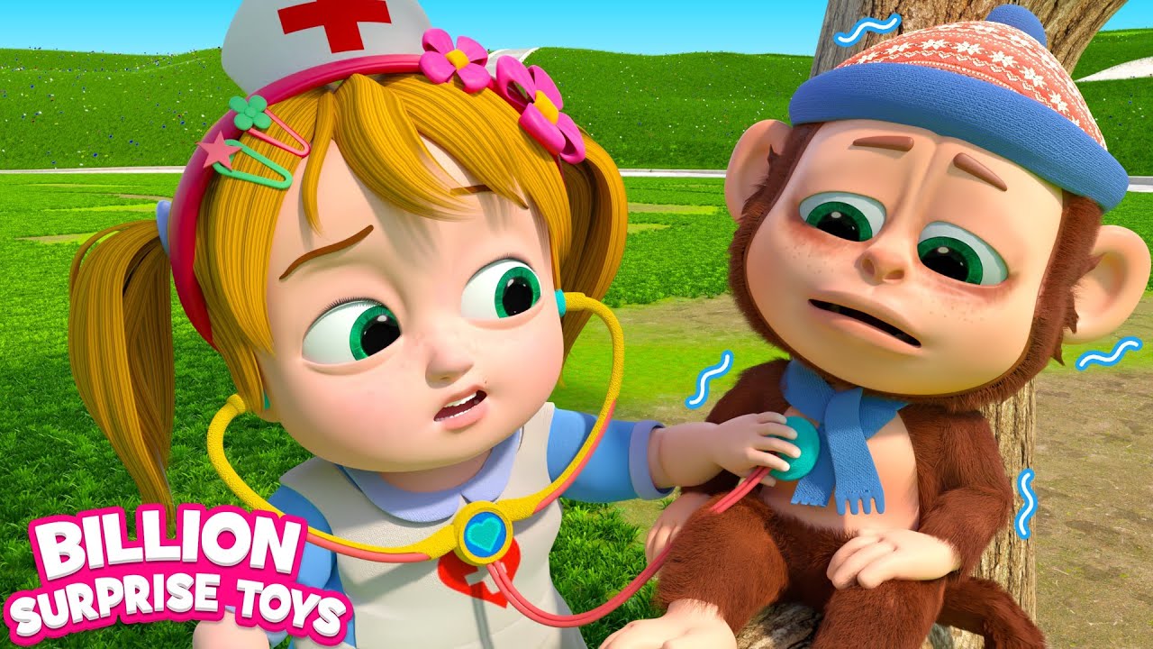 The little monkey is sick. Dolly and Baby is taking care of him really well. background