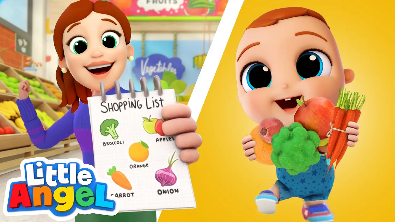 Fruits And Vegetables At The Supermarket | Healthy Habits | Little Angel Kids Songs & Nursery Rhymes backdrop