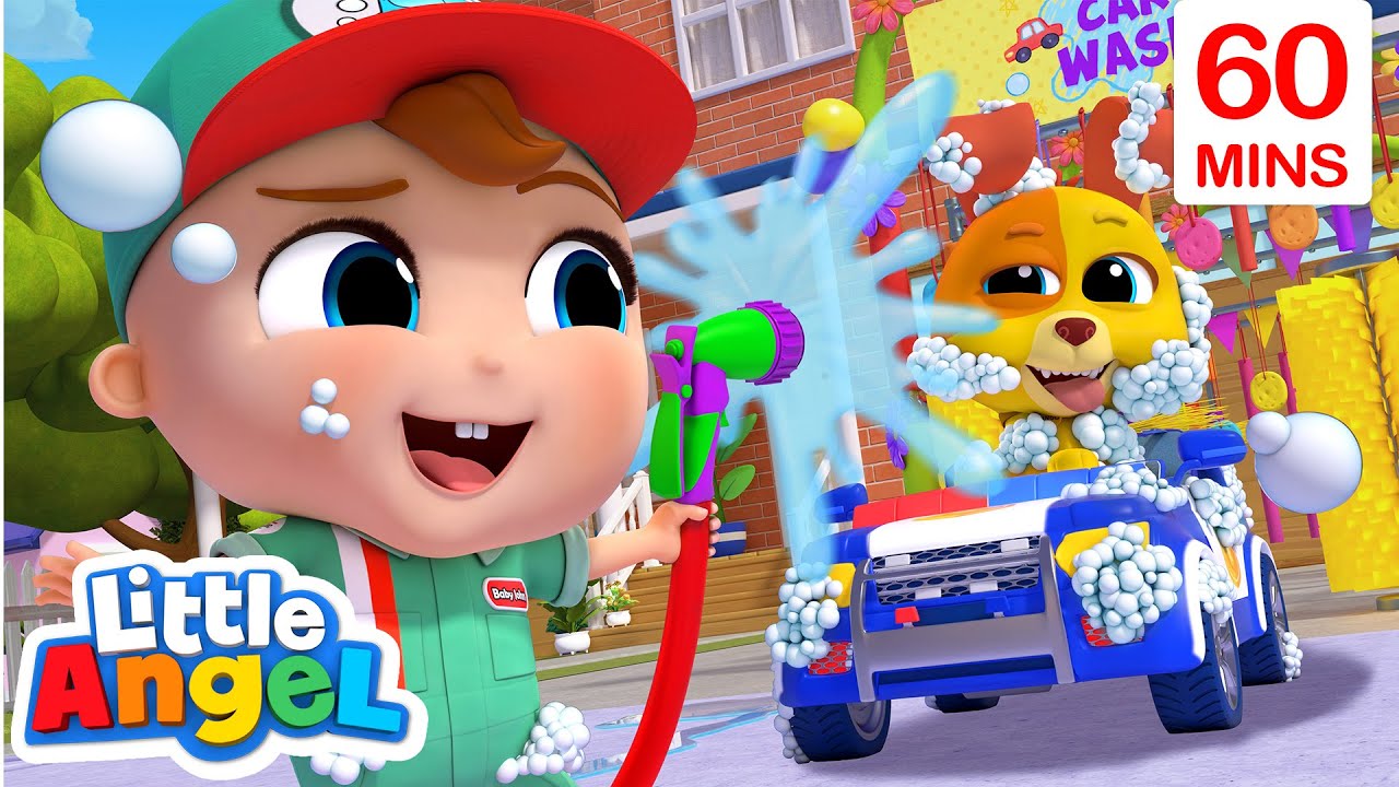 Baby John and Bingo at the Car Wash + Fun EXTRA Songs  | Little Angel Kids Songs & Nursery Rhymes