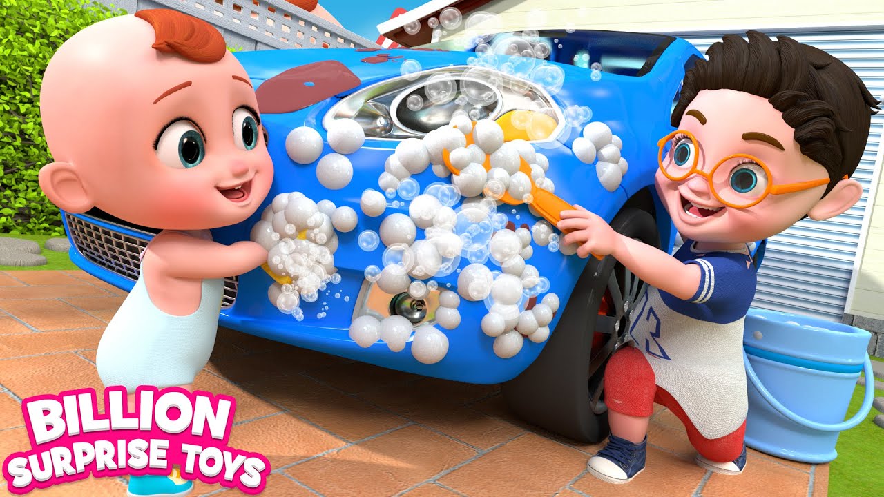 Puppy smeared mud all over the car. Now Chiya and Baby try to wash it! background
