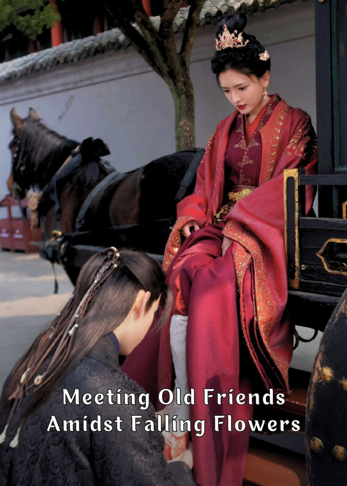 Meeting Old Friends Amidst Falling Flowers poster