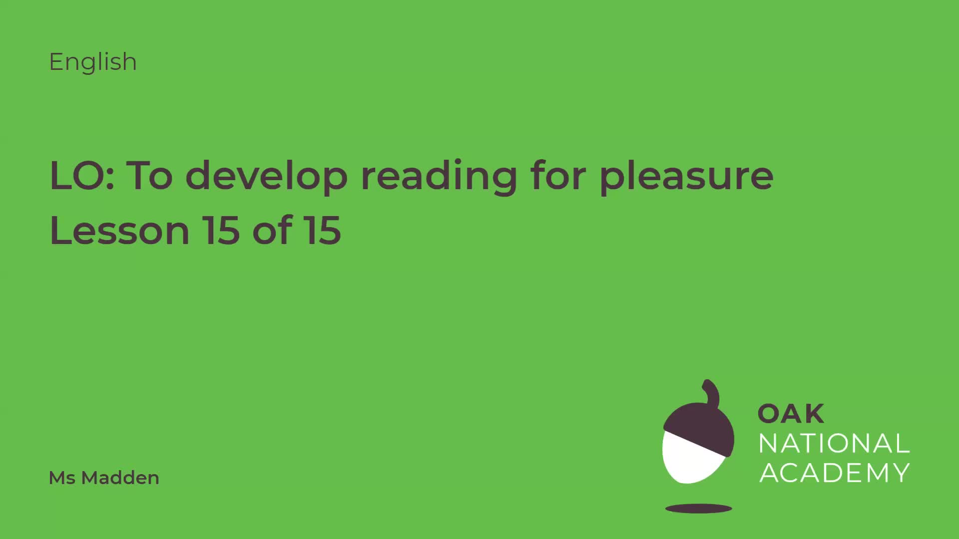 KS2 English reading for pleasure