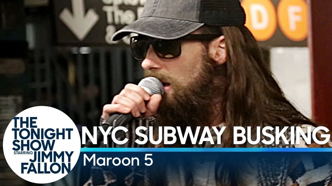 Maroon 5 Busks in NYC Subway in Disguise background