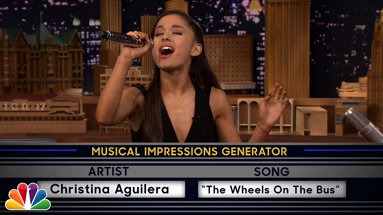Wheel of Musical Impressions with Ariana Grande background