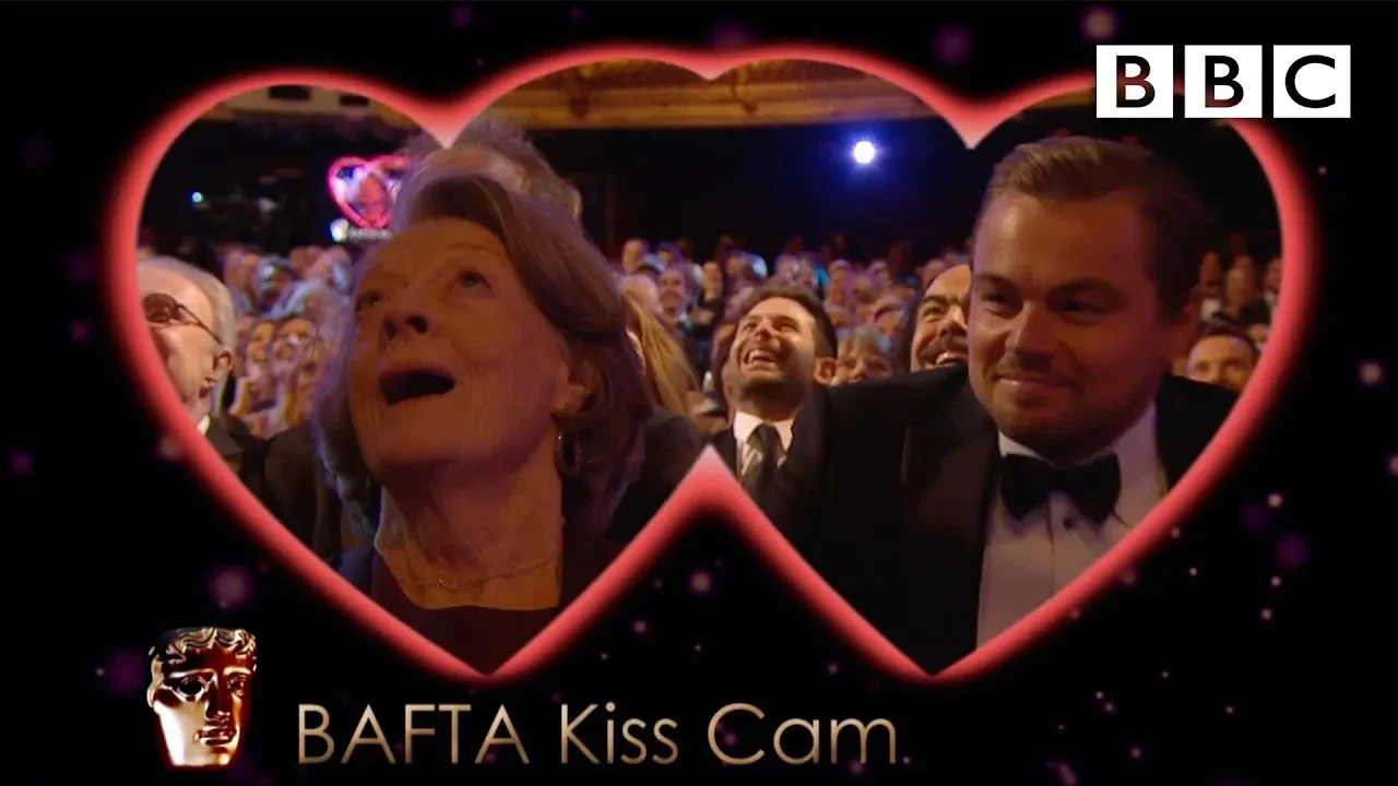 Leonardo DiCaprio and Dame Maggie Smith on Kiss Cam | The British Academy Film Awards 2016 - BBC background