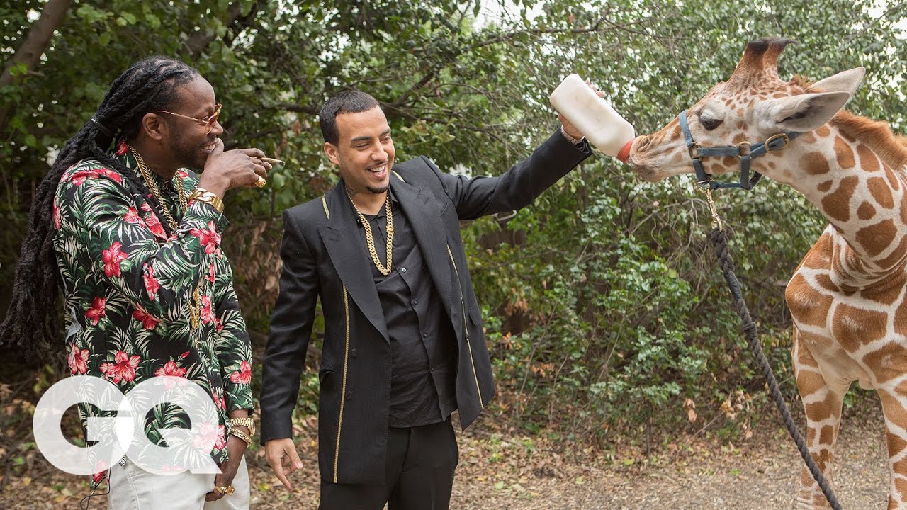 2 Chainz & French Montana Feed a $40K Giraffe | Most Expensivest Sh*t | GQ backdrop