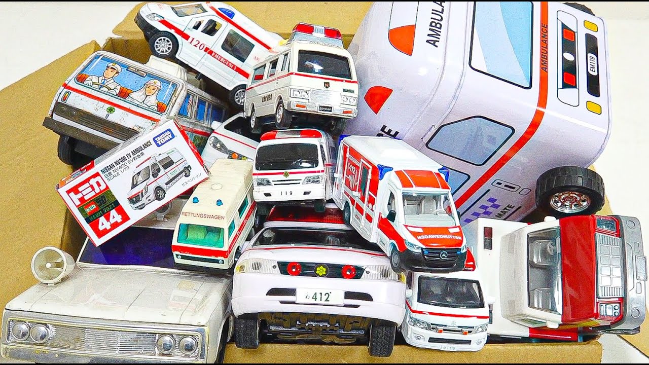 A miniature car that adults love. The ambulance ran beautifully. background