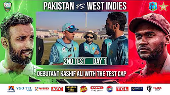 Pakistan assistant coach Azhar Mahmood presents debutant Kashif Ali with the Test cap background