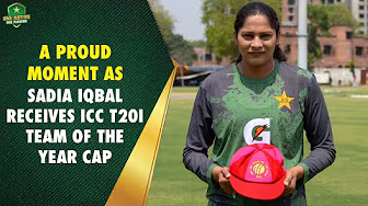 A proud moment as Sadia Iqbal receives ICC T20I Team of the Year cap 👏 🧢 #BackOurGirls