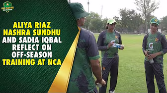 Aliya Riaz, Nashra Sundhu & Sadia Iqbal reflect on off-season training at NCA 🏏 | PCB | MA2A backdrop