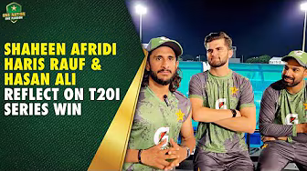 Shaheen Afridi, Haris Rauf & Hasan Ali reflect on T20I series win vs West Indies | PCB | MA2A background