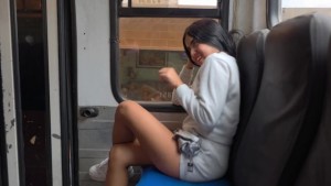 She sucks my dick on the public bus and then we end up fucking in a hotel.