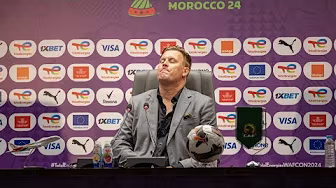 COACH KIM LARS SPEAKS TO THE PRESS AFTER #WAFCON FINAL MISS OUT AFTER PENALTY SHOOTOUT DECIDER background