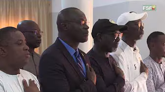 visite du président Augustin Senghor à l'Equipe des U17 en partance pour la CAN 2025 de la catégorie backdrop