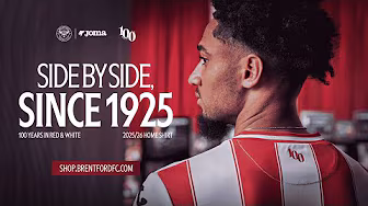 SIDE BY SIDE, SINCE 1925 | The NEW Brentford X Joma 2025/26 Home Shirt 🔴⚪️ background