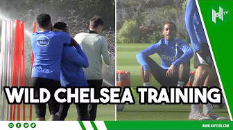 James CHOKES OUT Caicedo during Chelsea training ahead of Benfica clash