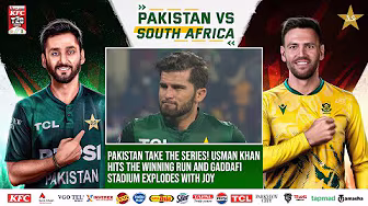 đ Pakistan take the series! Usman Khan hits the winning run and Gaddafi Stadium explodes with joy đđŒ backdrop