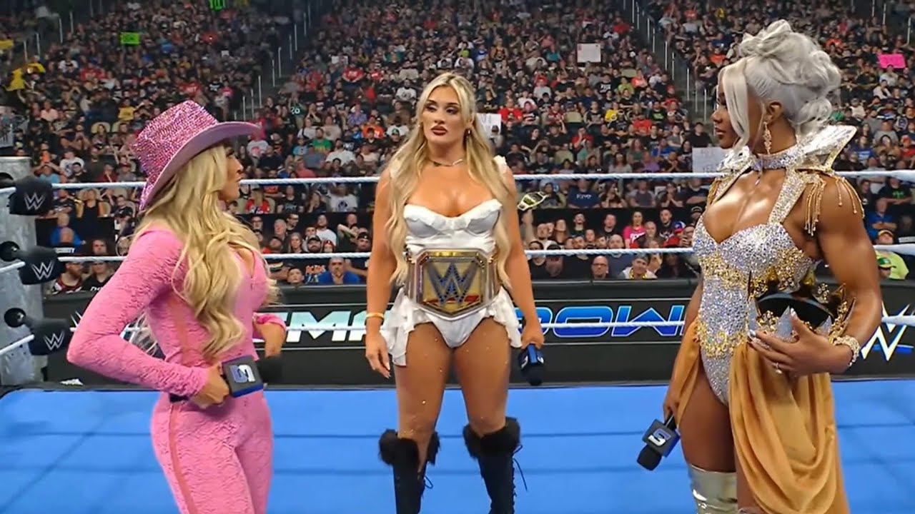 Tiffany Stratton, Trish Stratus & Jade Cargill Segment: SmackDown July 4 2025 background