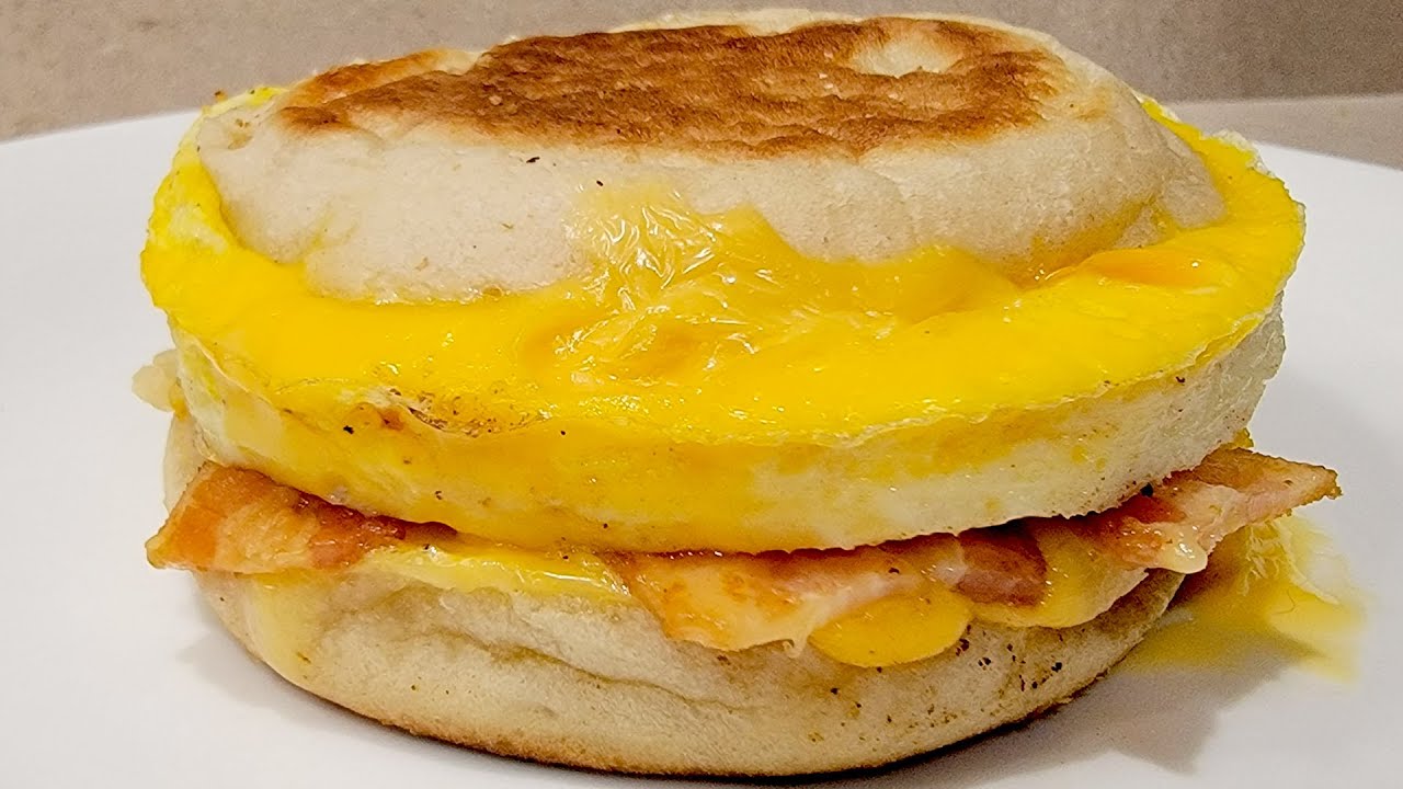 Bacon, Egg & Cheese Muffins in sandwich maker. Better than McDonald's! background