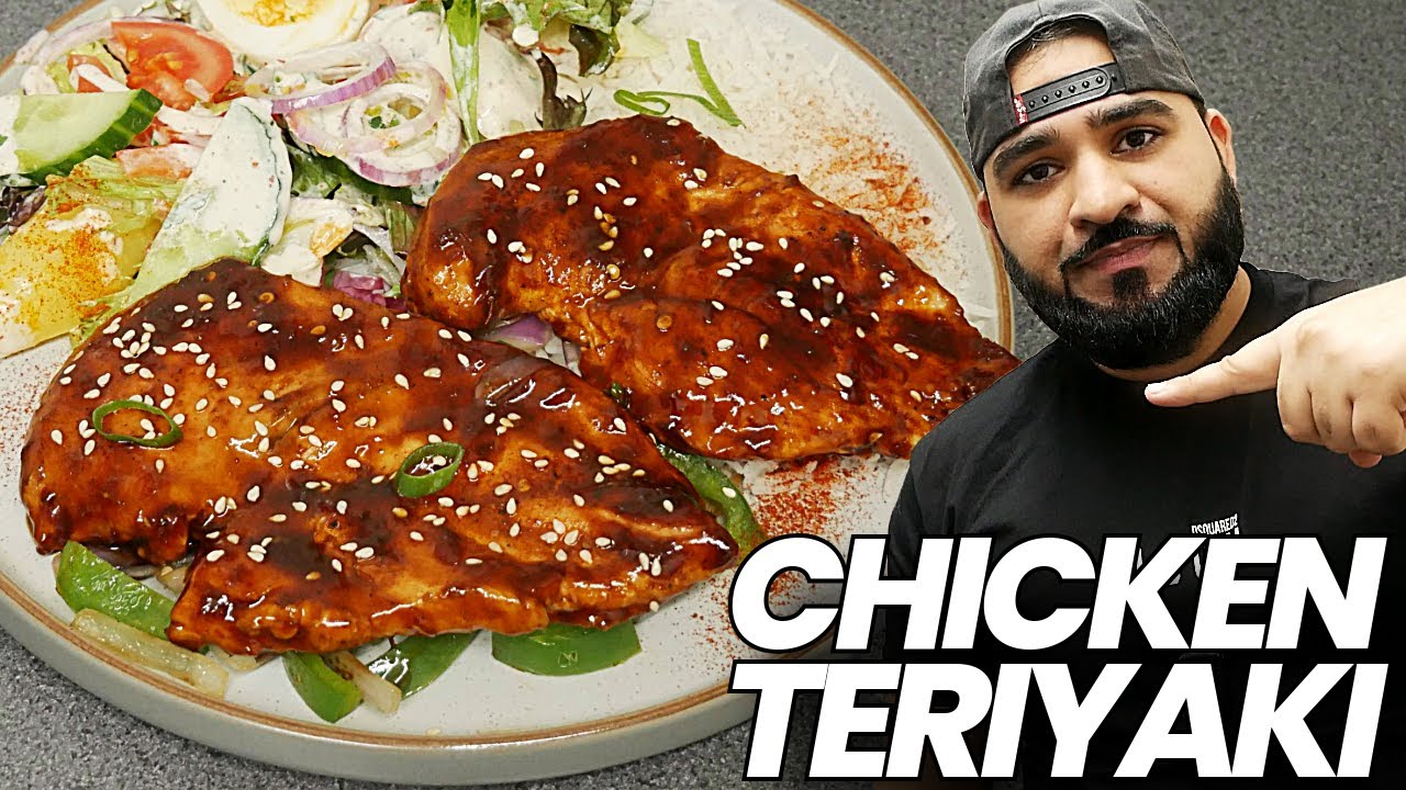 CHICKEN TERIYAKI RECIPE | with Rice & Salad backdrop