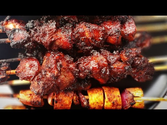 The best PORK AND MATOKE SKEWERS,Sweet and Sticky. background