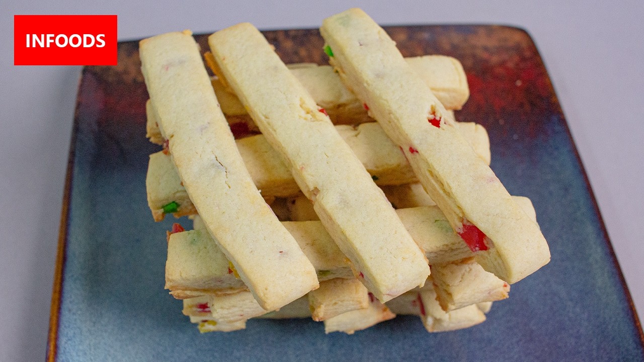 Tutti Frutti Cookie Sticks Recipe | How to Bake Tutti Frutti Cookie Sticks | Infoods background