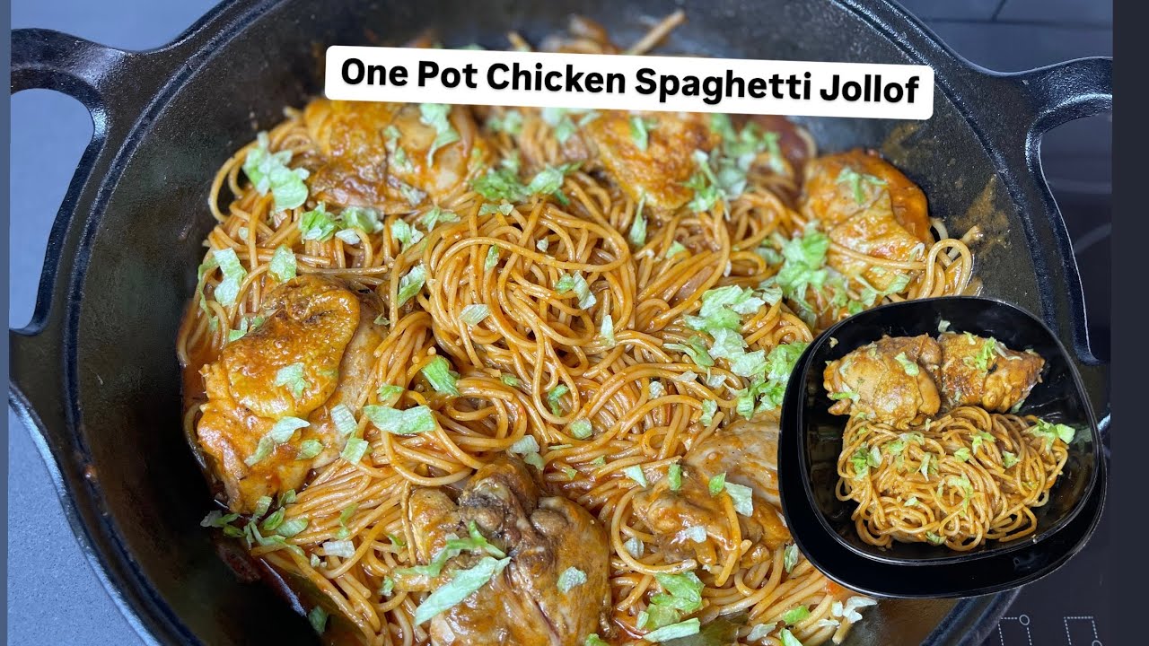 One Pot Chicken Spaghetti Jollof | African Spaghetti Recipe | Spaghetti Jollof | Lovystouch background