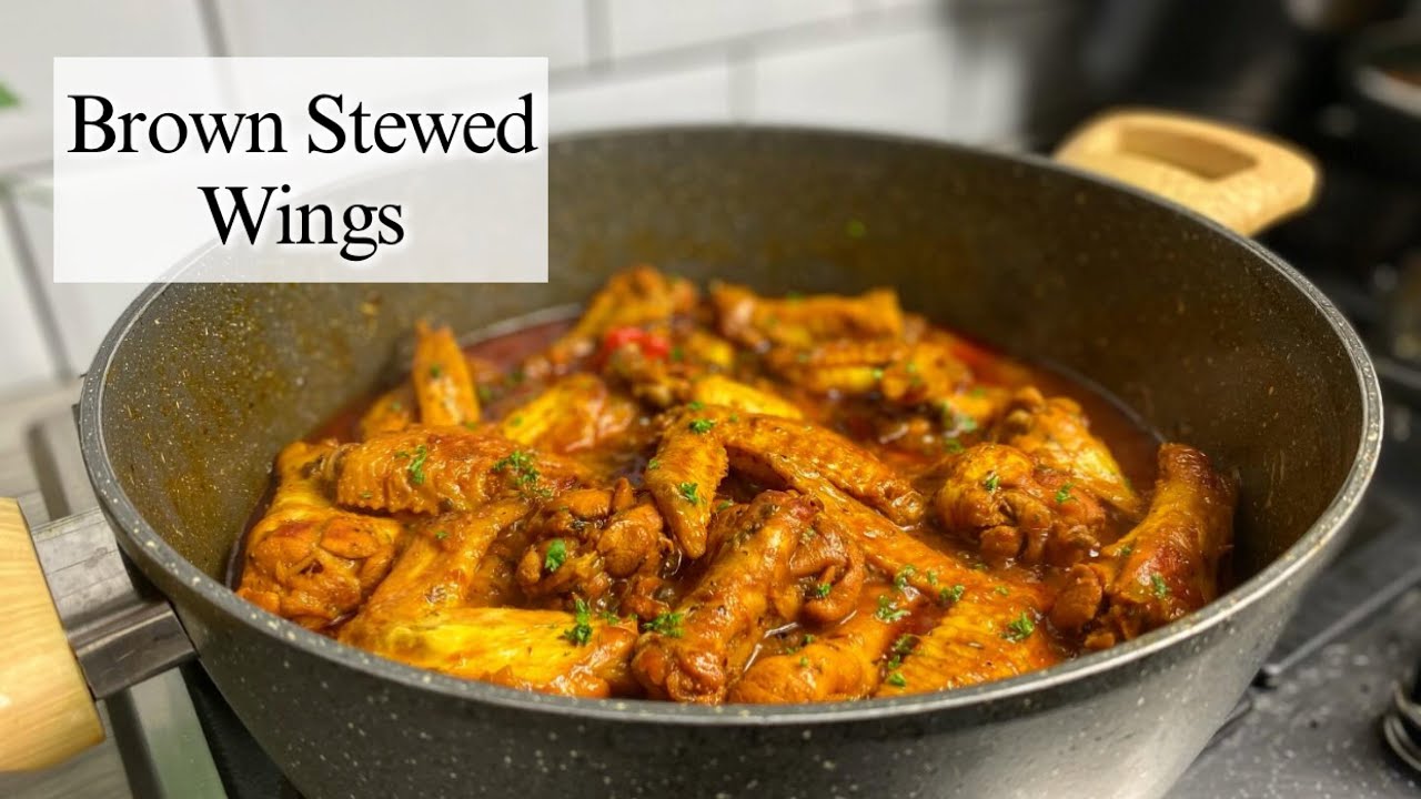 The BEST way to cook chicken wings this week! Brown stewed Wings made simple backdrop
