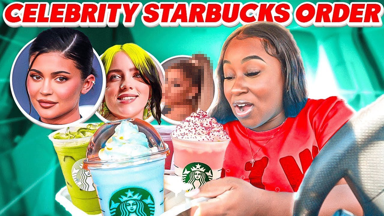 Trying Celebrities FAVORITE drinks at Starbucks! background