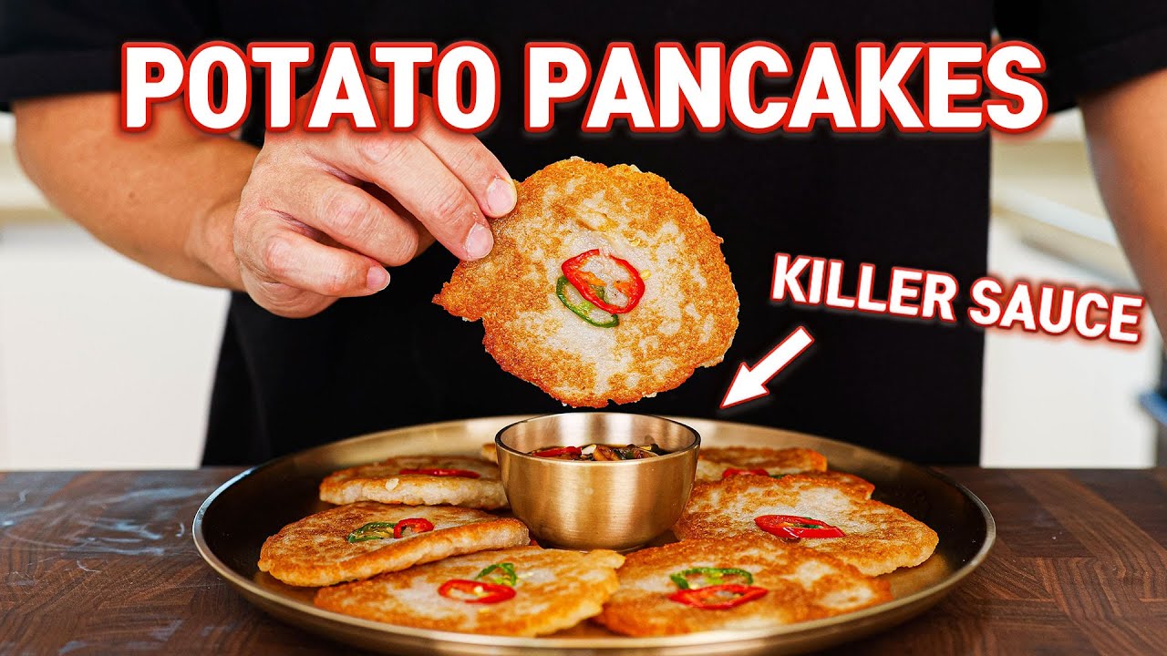 3-Ingredient Crispy Korean Potato Pancakes l Gamjajeon background