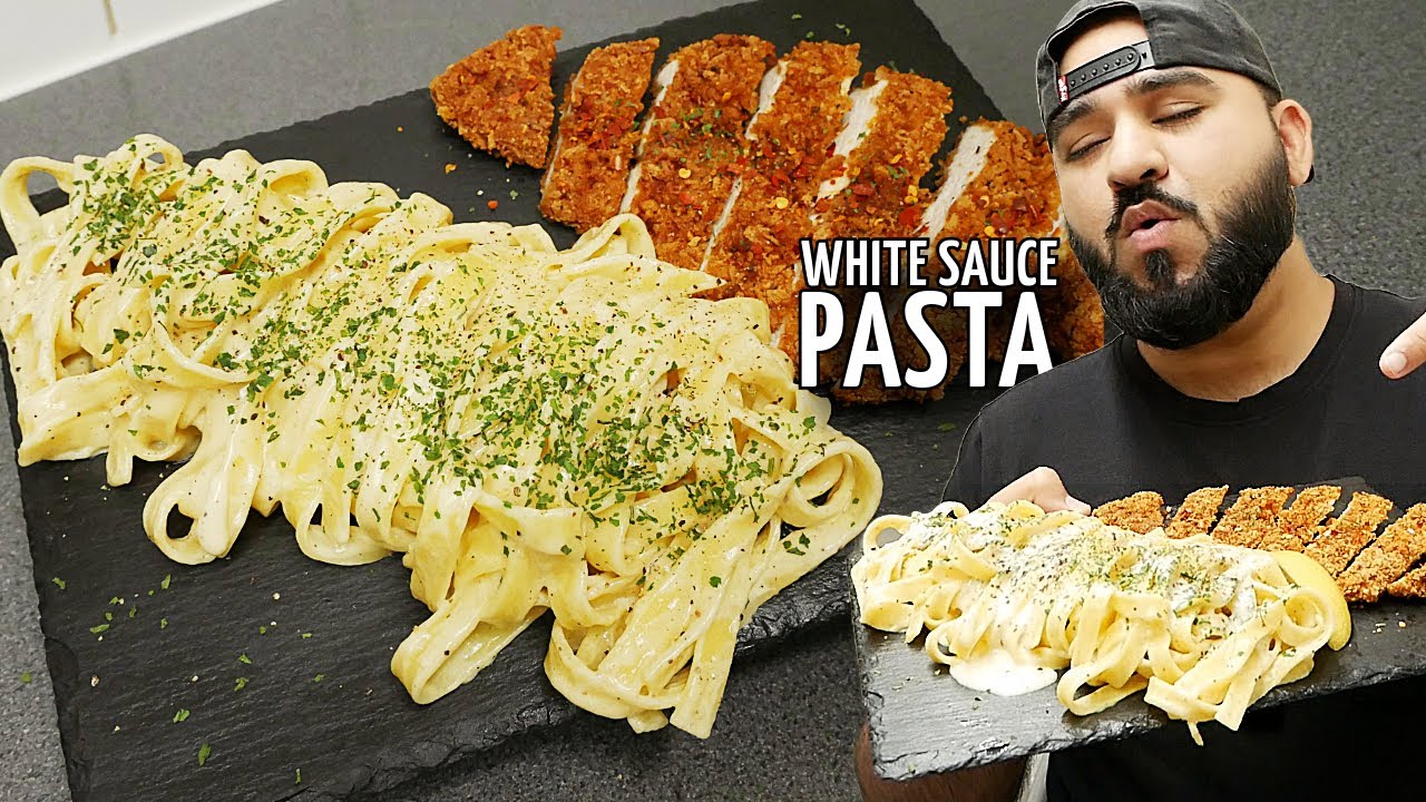 THE BEST WHITE SAUCE PASTA ON EARTH! background