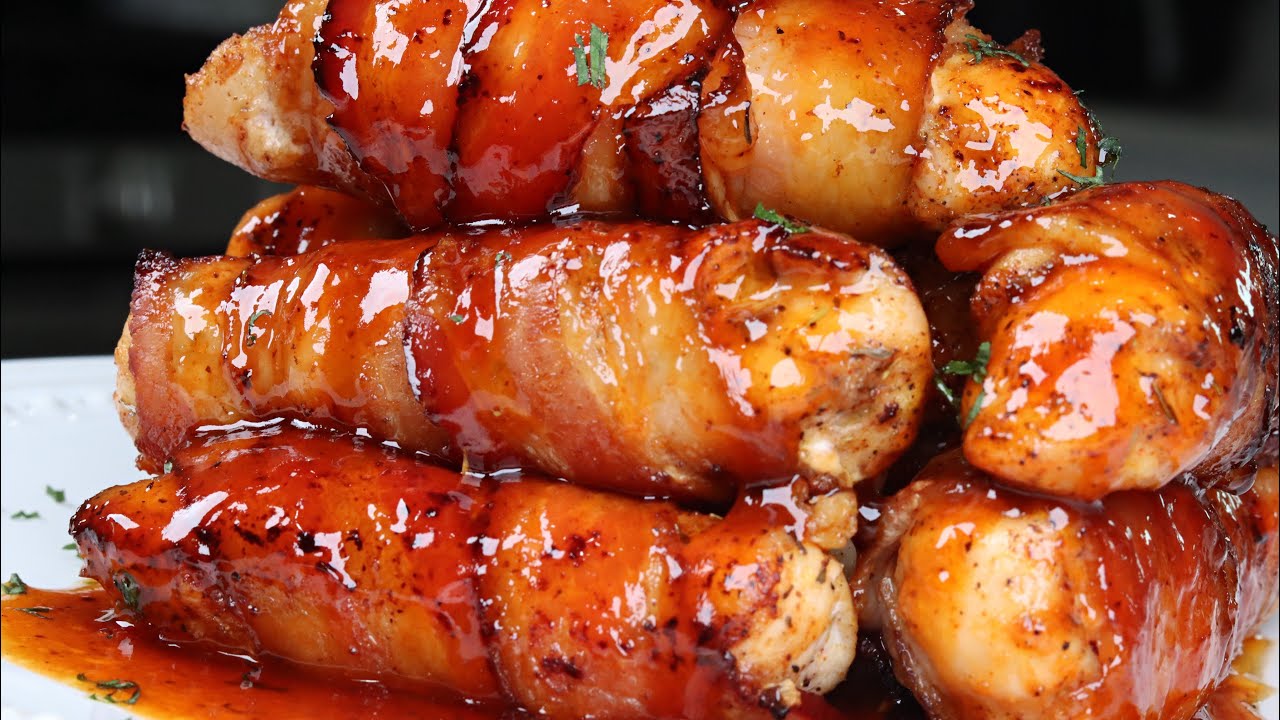 SO Good! Quick and Easy Honey Sriracha Bacon Wrapped Chicken | BBQ Side Dish