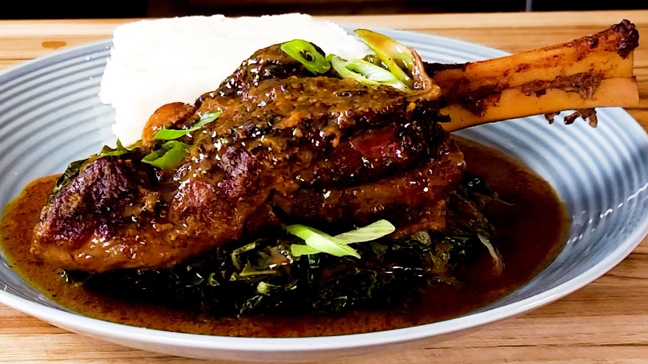 Lamb Shanks Curry | Braised Lamb Shanks | Kenyan Ugali and Sukuma Wiki backdrop
