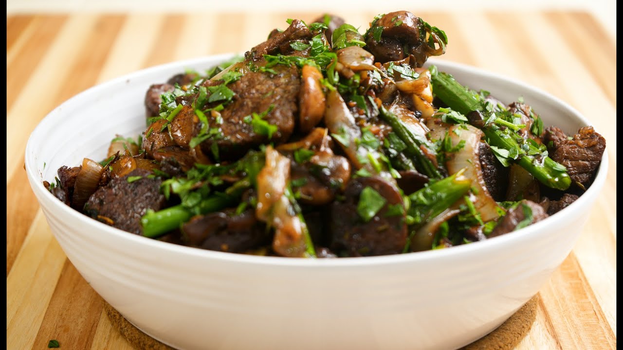 Beef and Mushrooms with Onions | Steak and Mushrooms Recipe background