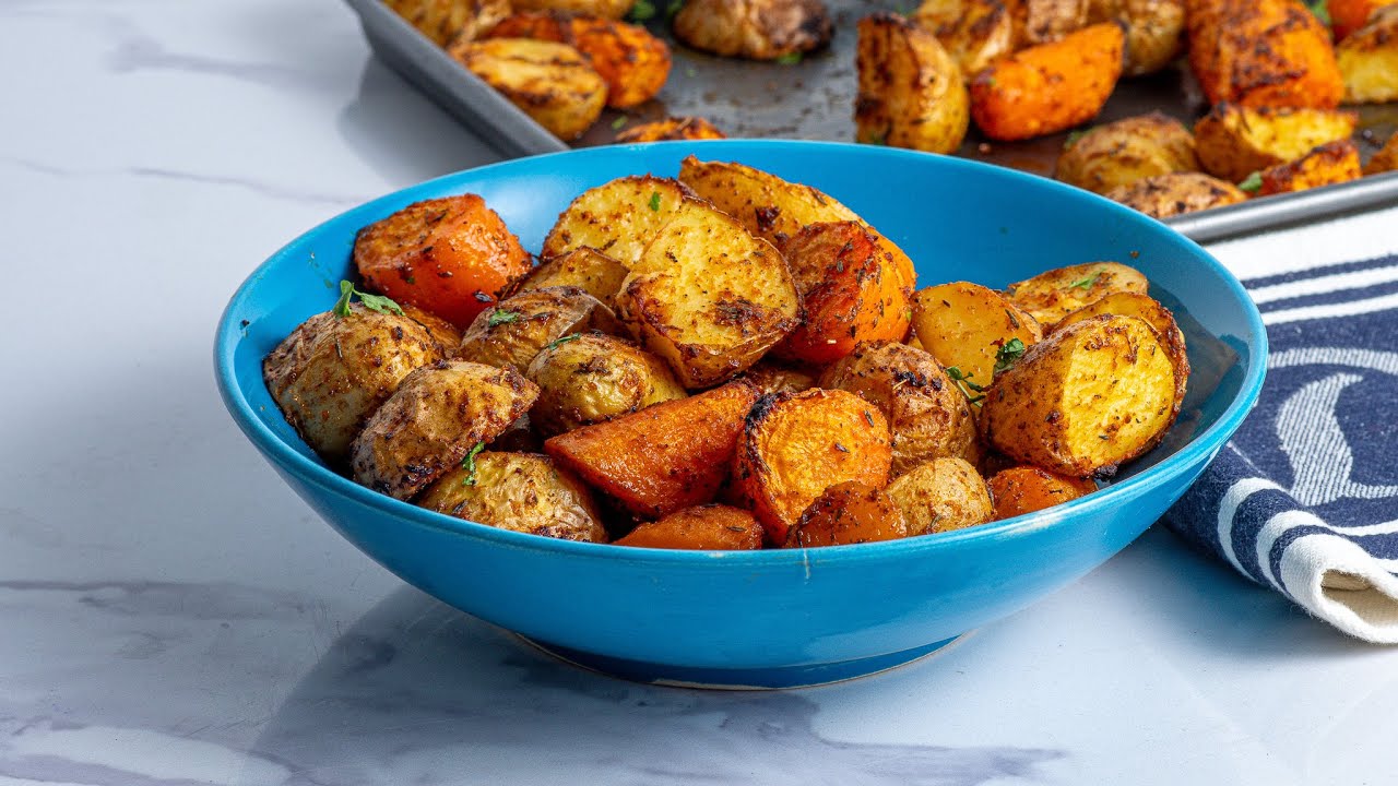 Quick And Easy Dinner: Oven-Roasted Potato and carrots background