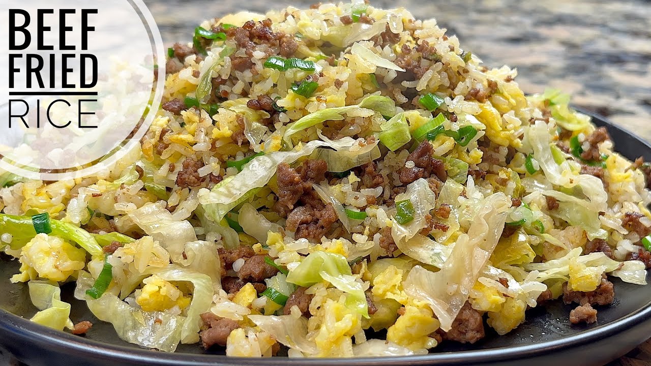Ground Beef Fried Rice Recipe | Easy Ground Beef And Crispy Lettuce Fried Rice backdrop