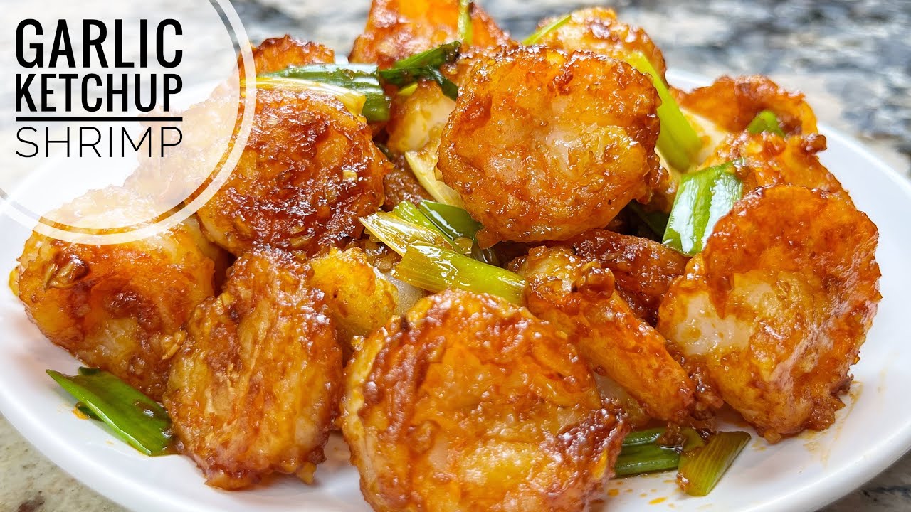 Garlic Ketchup Shrimp | Juicy And Crispy Shrimp Recipe | Easy Chinese Prawn Stir Fry Recipe background