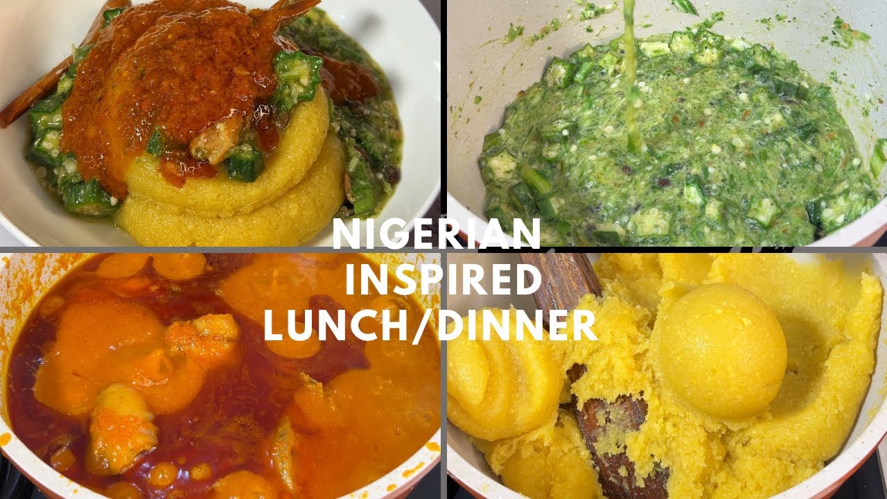 NIGERIAN INSPIRED LINCH/DINNER |Okro soup |Hot eba |fresh fish stew background