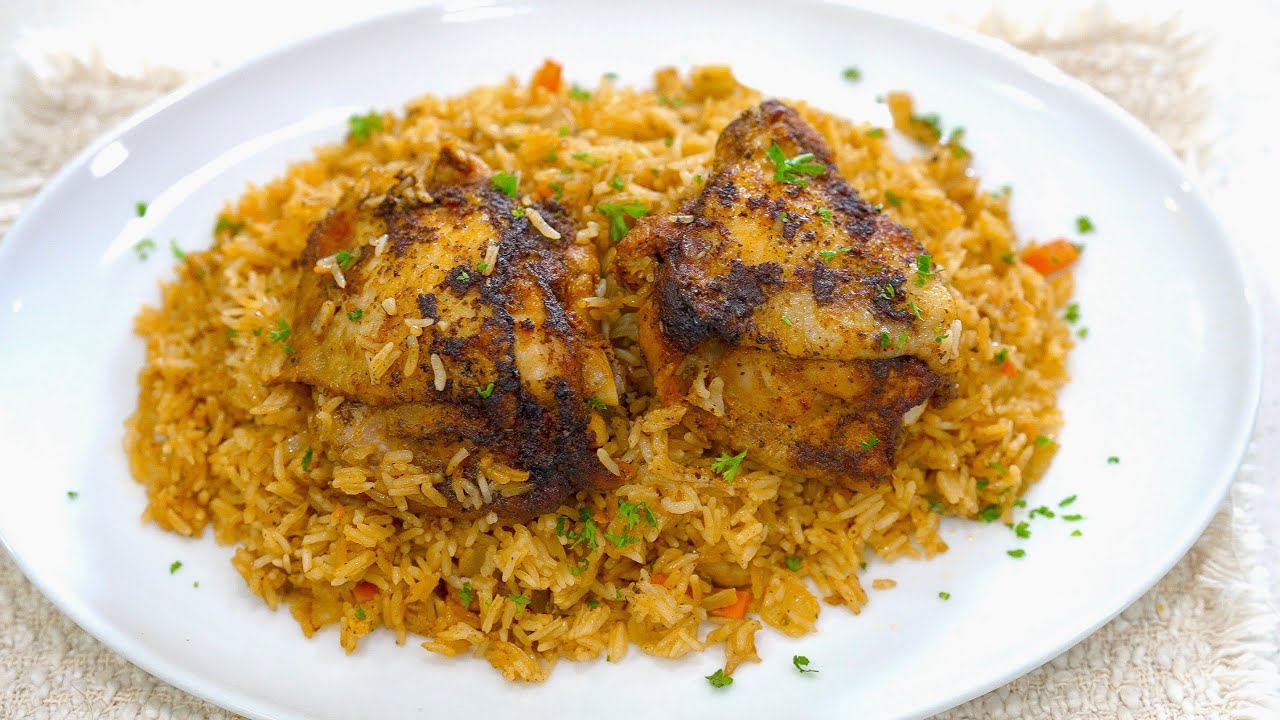 The Perfect Chicken Over Rice Recipe | One pot Meal Recipe background
