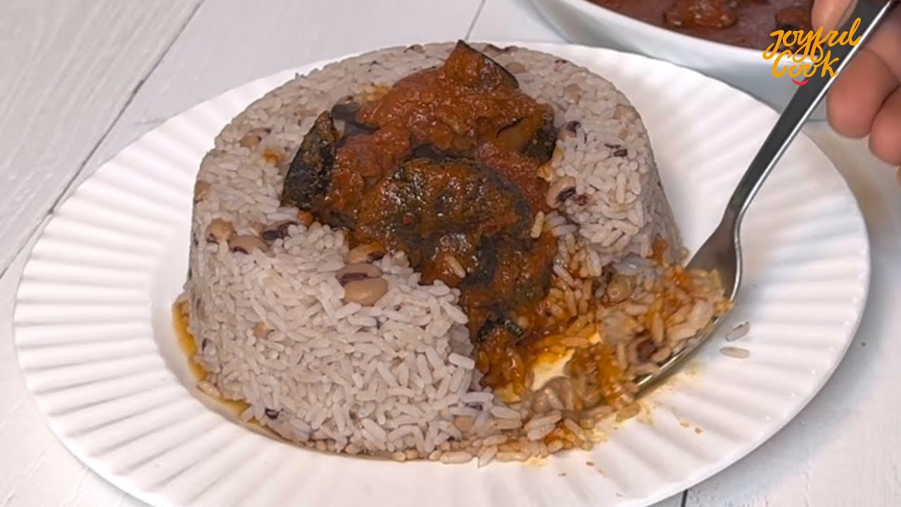 How to cook Rice & Beans with stew for your whole family . Nigerian food . background