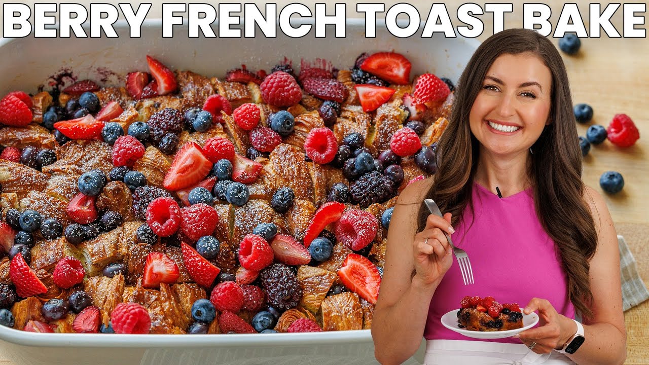 Easy Make-Ahead Breakfast Bake with Croissants & Berries background