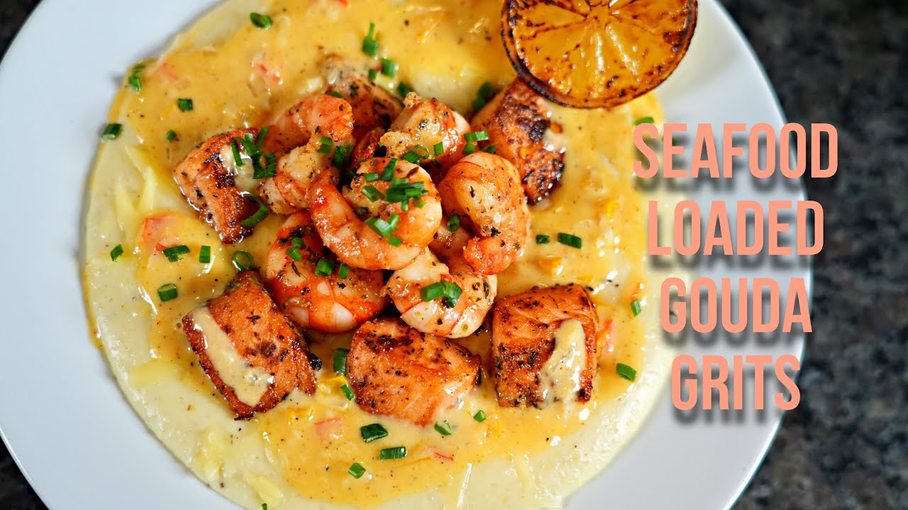 Seafood Loaded Smoked Gouda Grits | Best Brunch Idea ever! background
