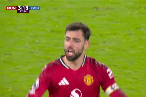 [Goal] Reply! Bruno Fernandes curls free kick into the top corner to level the score