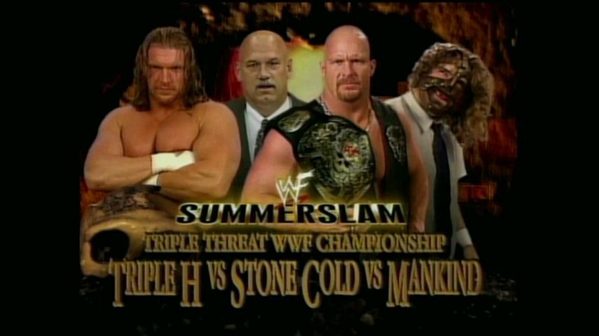 Triple H w/ Chyna vs Stone Cold Steve Austin vs Mankind WWF Title Triple Threat Match Jesse Ventura As Special Guest Referee Summerslam 1999 22/8/99