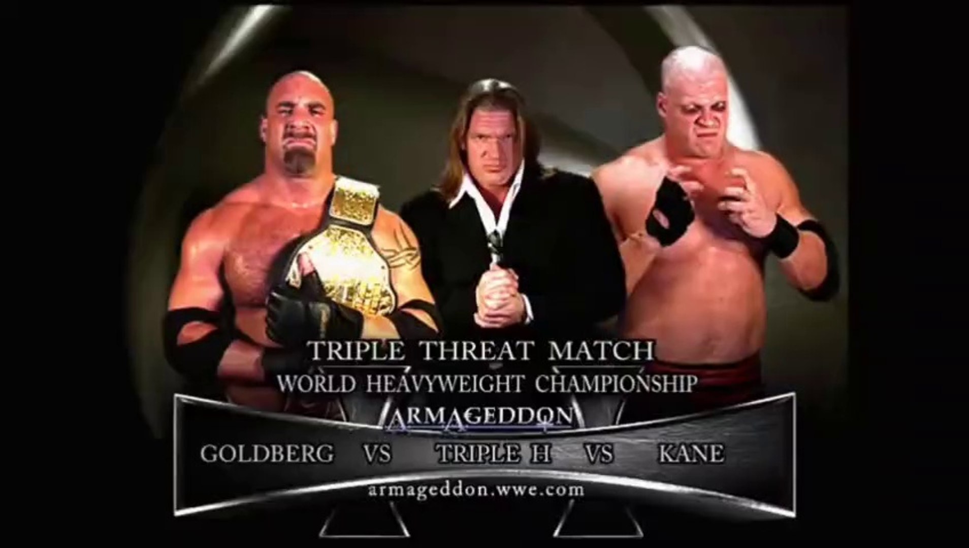 WWE Armageddon 2003 - Triple H vs Kane vs Goldberg (Triple Threat Match, World Heavyweight Championship) background