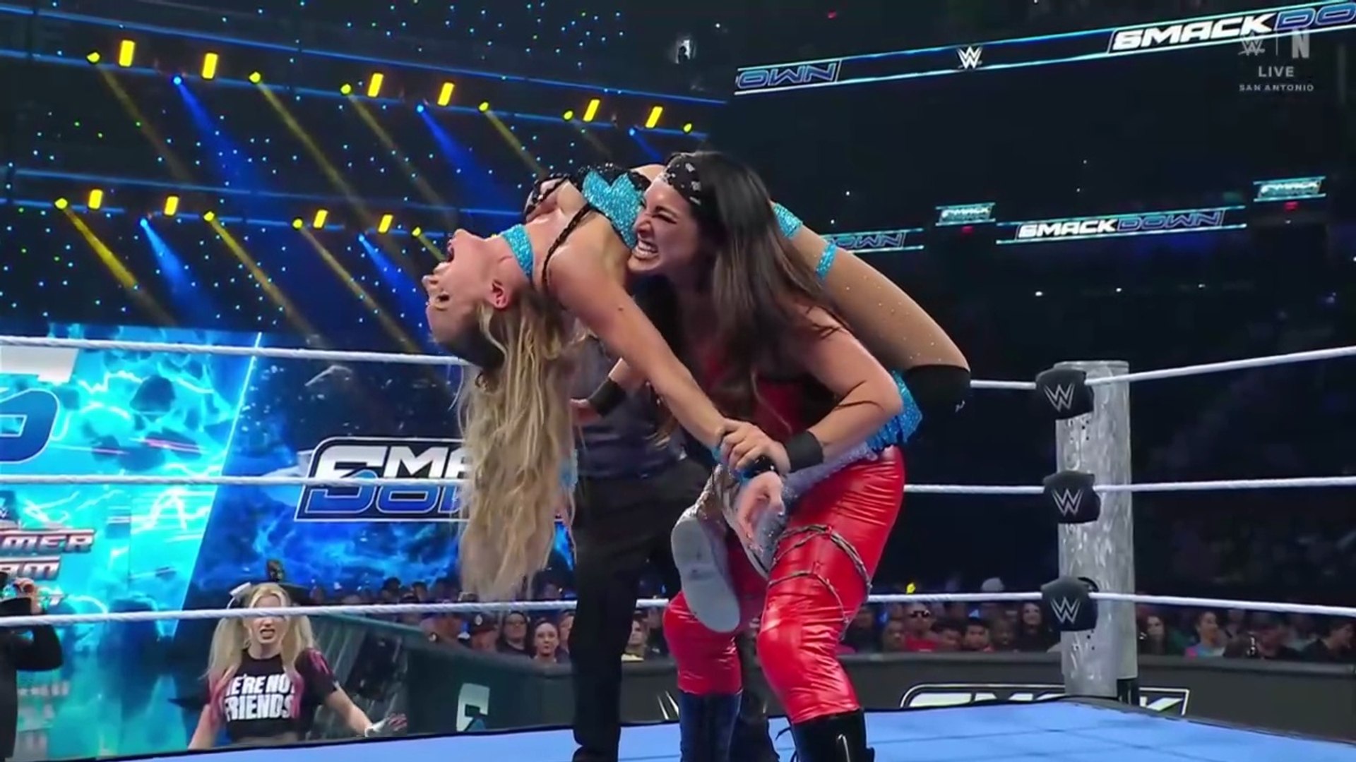 WWE Smack Down _July 18, 2025 - Charlotte Flair Vs Raquel Rodriguez background