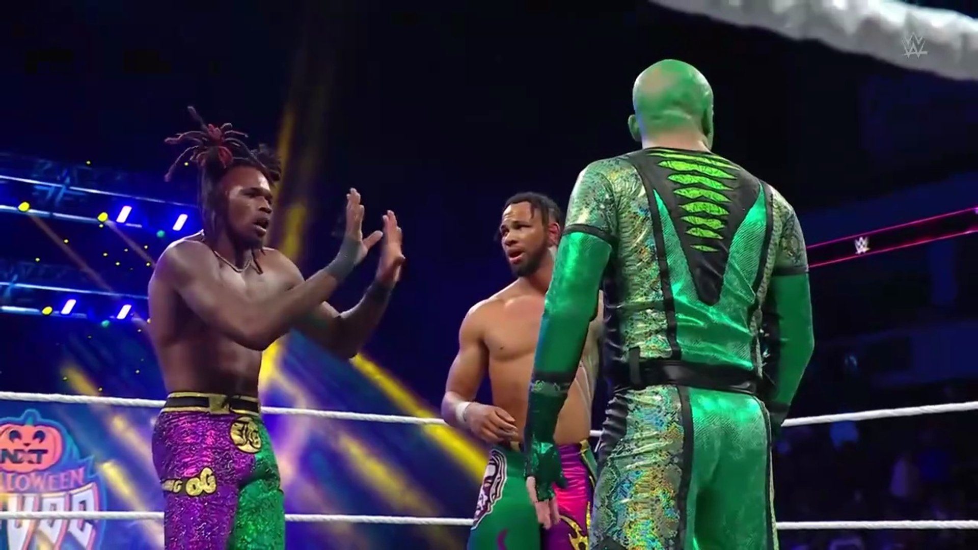 NXT Halloween Havoc _ Oct 25, 2025 - Leon Slater & Je'von Evans Vs La Parka & Mr Iguana _ Tag Team Match background