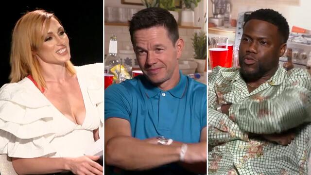 Becky Lynch interviews Kevin Hart and Mark Wahlberg about their new film "Me Time" and more background