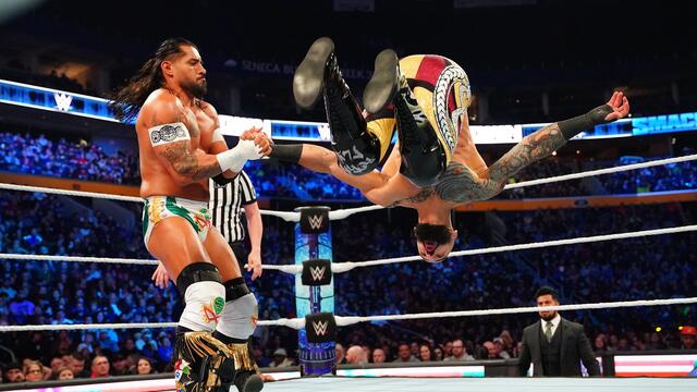 Ricochet battles Santos Escobar in the SmackDown World Cup Finals: SmackDown, Dec. 2, 2022 background