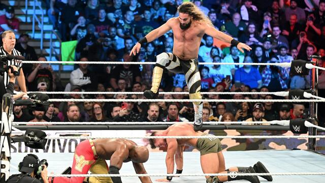 Seth "Freakin" Rollins uses Austin Theory to Stomp the lights out of Bobby Lashley: Survivor Series: WarGames (WWE Network Exclusive) background